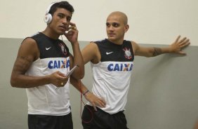 Nos vestiários antes da partida entre Corinthians/Brasil x Tijuana/México, realizada esta noite no estádio do Pacaembu, jogo da volta da fase de classificação da Copa Libertadores de América 2013