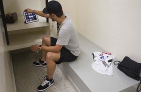 Nos vestiários antes da partida entre Corinthians/Brasil x Tijuana/México, realizada esta noite no estádio do Pacaembu, jogo da volta da fase de classificação da Copa Libertadores de América 2013