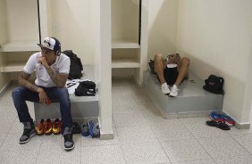 Nos vestiários antes da partida entre Corinthians/Brasil x Tijuana/México, realizada esta noite no estádio do Pacaembu, jogo da volta da fase de classificação da Copa Libertadores de América 2013