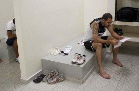 Nos vestiários antes da partida entre Corinthians/Brasil x Tijuana/México, realizada esta noite no estádio do Pacaembu, jogo da volta da fase de classificação da Copa Libertadores de América 2013