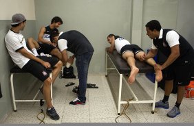 Nos vestiários antes da partida entre Corinthians/Brasil x Tijuana/México, realizada esta noite no estádio do Pacaembu, jogo da volta da fase de classificação da Copa Libertadores de América 2013