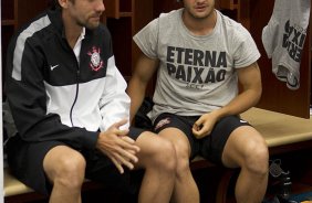 Nos vestiários antes da partida entre Millonarios/Colômbia x Corinthians/Brasil, realizada esta noite no estádio El Campín, em Bogota, jogo da volta da fase de classificação da Copa Libertadores de América 2013