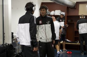 Nos vestiários antes da partida entre Millonarios/Colômbia x Corinthians/Brasil, realizada esta noite no estádio El Campín, em Bogota, jogo da volta da fase de classificação da Copa Libertadores de América 2013