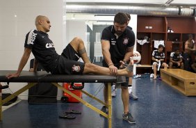 Nos vestiários antes da partida entre Millonarios/Colômbia x Corinthians/Brasil, realizada esta noite no estádio El Campín, em Bogota, jogo da volta da fase de classificação da Copa Libertadores de América 2013