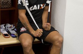 Nos vestiários antes da partida entre Millonarios/Colômbia x Corinthians/Brasil, realizada esta noite no estádio El Campín, em Bogota, jogo da volta da fase de classificação da Copa Libertadores de América 2013