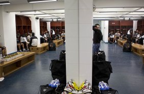 Nos vestiários antes da partida entre Millonarios/Colômbia x Corinthians/Brasil, realizada esta noite no estádio El Campín, em Bogota, jogo da volta da fase de classificação da Copa Libertadores de América 2013