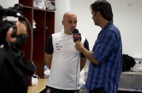 Nos vestiários antes da partida entre Millonarios/Colômbia x Corinthians/Brasil, realizada esta noite no estádio El Campín, em Bogota, jogo da volta da fase de classificação da Copa Libertadores de América 2013