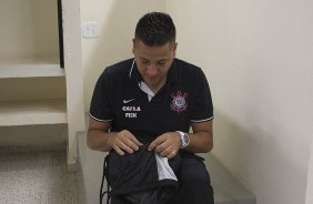 Nos vestiários antes da partida entre Corinthians x São Bernardo realizada esta tarde no estádio do Pacaembu, jogo válido pela 17ª rodada do Campeonato Paulista de 2013