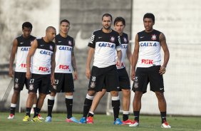 Durante o treino do Corinthians realizado esta tarde no CT Joaquim Grava, zona leste de So Paulo; o prximo jogo do time ser quarta-feira, dia 15/05, contra o Boca Juniors, da Argentina, no estdio do Pacaembu, jogo da volta, vlido pela Copa Libertadores da Amrica 2013 ; SP/SP - 14/05/2013