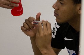 Nos vestiários antes da partida entre Corinthians x Ponte Preta/Campinas, realizada esta noite no estádio do Pacaembu, 3ª rodada do Campeonato Brasileiro de 2013