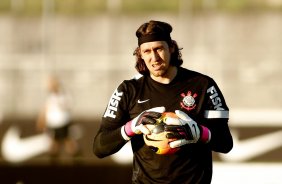 O goleiro Cassio do Corinthians durante treino realizado no CT Joaquim Grava