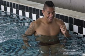 Durante o treino desta tarde no CT Joaquim Grava, no Parque Ecológico do Tiete. O próximo jogo da equipe será quarta-feira, dia 17/07, no estádio do Pacaembu, contra o São Paulo, jogo da volta válido pela Recopa 2013