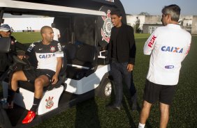 Durante o treino desta tarde no CT Joaquim Grava, no Parque Ecolgico do Tiete. O prximo jogo da equipe ser amanh, quarta-feira, dia 17/07, no estdio do Pacaembu, contra o So Paulo, jogo da volta vlido pela Recopa 2013