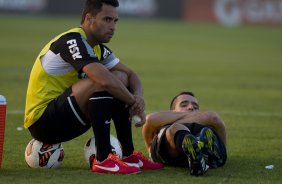 Durante o treino desta tarde no CT Joaquim Grava, no Parque Ecológico do Tiete. O próximo jogo da equipe será amanhã, quarta-feira, dia 17/07, no estádio do Pacaembu, contra o São Paulo, jogo da volta válido pela Recopa 2013