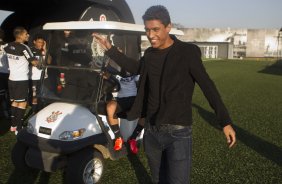 Durante o treino desta tarde no CT Joaquim Grava, no Parque Ecológico do Tiete. O próximo jogo da equipe será amanhã, quarta-feira, dia 17/07, no estádio do Pacaembu, contra o São Paulo, jogo da volta válido pela Recopa 2013