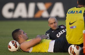 Durante o treino desta tarde no CT Joaquim Grava, no Parque Ecolgico do Tiete. O prximo jogo da equipe ser amanh, quarta-feira, dia 17/07, no estdio do Pacaembu, contra o So Paulo, jogo da volta vlido pela Recopa 2013