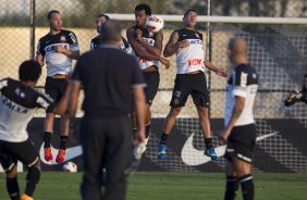 Durante o treino desta tarde no CT Joaquim Grava, no Parque Ecológico do Tiete. O próximo jogo da equipe será amanhã, quarta-feira, dia 17/07, no estádio do Pacaembu, contra o São Paulo, jogo da volta válido pela Recopa 2013