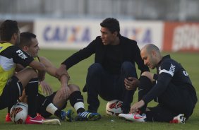 Durante o treino desta tarde no CT Joaquim Grava, no Parque Ecolgico do Tiete. O prximo jogo da equipe ser amanh, quarta-feira, dia 17/07, no estdio do Pacaembu, contra o So Paulo, jogo da volta vlido pela Recopa 2013