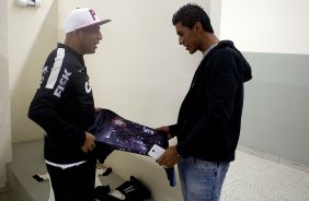 Nos vestiários antes da partida entre Corinthians x São Paulo, realizada esta noite no estádio do Pacaembu, jogo da volta, decisão da Recopa 2013
