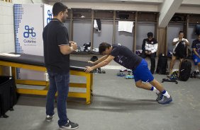 Nos vestiários antes da partida entre Criciuma/SC x Corinthians, realizada esta tarde no estádio Heriberto Hulse, válida pela 11ª rodada do Campeonato Brasileiro de 2013