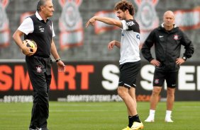 Alexandre Pato e o tcnico Tite durante Treino do Corinthians realizado no CT Joaquim Grava