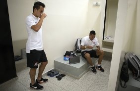 Nos vestiários antes da partida entre Corinthians x São Bernardo, realizada esta noite no estádio do Pacaembu, válida pela 3ª rodada do Campeonato Paulista de 2014