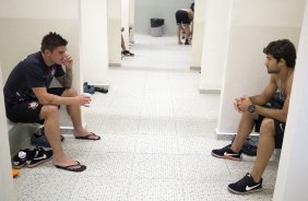 Nos vestiários antes da partida entre Corinthians x São Bernardo, realizada esta noite no estádio do Pacaembu, válida pela 3ª rodada do Campeonato Paulista de 2014