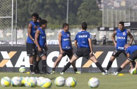 Durante o treino desta manh no CT Joaquim Grava, zona leste de So Paulo. O prximo jogo da equipe ser domingo, contra a Ponte Preta, no estdio Moiss Lucarelli, em Campinas, jogo vlido pela quinta rodada do Campeonato Paulista 2014
