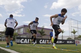 Durante o treino desta tarde no CT Joaquim Grava, zona leste de So Paulo. O prximo jogo da equipe ser amanh, dia 05/02, quarta-feira, contra o Bragantino, no estdio do Pacaembu, jogo vlido pela 6 rodada do Campeonato Paulista 2014