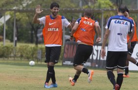 Durante o treino desta manh no CT Joaquim Grava, Parque Ecolgico do Tiete, zona leste da cidade. O prximo jogo da equipe ser amanh, dia 16/02, domingo, contra Palmeiras, no estdio do Pacaembu, vlido pela 8 rodada do Campeonato Paulista 2014