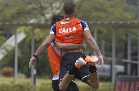 Durante o treino desta manh no CT Joaquim Grava, Parque Ecolgico do Tiete, zona leste da cidade. O prximo jogo da equipe ser amanh, dia 16/02, domingo, contra Palmeiras, no estdio do Pacaembu, vlido pela 8 rodada do Campeonato Paulista 2014
