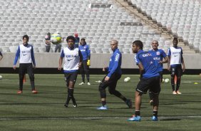 Durante o primeiro treino esta manh na Arena Corinthians, zona leste de So Paulo. O prximo jogo da equipe ser amanh, domingo, dia 16/03, contra a Penapolense, no estdio Tenente Carrio, vlido pela 14 rodada do Campeonato Paulista 2014