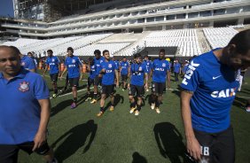 Durante o primeiro treino esta manh na Arena Corinthians, zona leste de So Paulo. O prximo jogo da equipe ser amanh, domingo, dia 16/03, contra a Penapolense, no estdio Tenente Carrio, vlido pela 14 rodada do Campeonato Paulista 2014