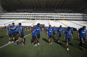 Durante o primeiro treino esta manh na Arena Corinthians, zona leste de So Paulo. O prximo jogo da equipe ser amanh, domingo, dia 16/03, contra a Penapolense, no estdio Tenente Carrio, vlido pela 14 rodada do Campeonato Paulista 2014