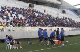 Durante o primeiro treino esta manh na Arena Corinthians, zona leste de So Paulo. O prximo jogo da equipe ser amanh, domingo, dia 16/03, contra a Penapolense, no estdio Tenente Carrio, vlido pela 14 rodada do Campeonato Paulista 2014