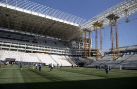 Durante o primeiro treino esta manh na Arena Corinthians, zona leste de So Paulo. O prximo jogo da equipe ser amanh, domingo, dia 16/03, contra a Penapolense, no estdio Tenente Carrio, vlido pela 14 rodada do Campeonato Paulista 2014