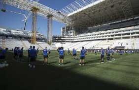 Durante o primeiro treino esta manh na Arena Corinthians, zona leste de So Paulo. O prximo jogo da equipe ser amanh, domingo, dia 16/03, contra a Penapolense, no estdio Tenente Carrio, vlido pela 14 rodada do Campeonato Paulista 2014