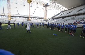 Durante o primeiro treino esta manh na Arena Corinthians, zona leste de So Paulo. O prximo jogo da equipe ser amanh, domingo, dia 16/03, contra a Penapolense, no estdio Tenente Carrio, vlido pela 14 rodada do Campeonato Paulista 2014