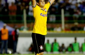 Luciano do Corinthians comemora gol contra a equipe do Bahia de Feira de Santana durante partida vlida pela Copa Do Brasil do 19/03/2014 Rodrigo coca/Fotoena
