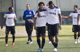 Durante o treino desta manh no CT Joaquim Grava, Parque Ecolgico do Tiete, zona leste de So Paulo. O prximo jogo da equipe ser domingo, dia 27/04, contra o Flamengo, no Pacaembu, vlido pela 2 rodada do Campeonato Brasileiro de 2014