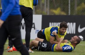 Durante o treino desta manh no CT Joaquim Grava, Parque Ecolgico do Tiete, zona leste de So Paulo. O prximo jogo da equipe ser amanh, domingo, dia 27/04, contra o Flamengo, no Pacaembu, vlido pela 2 rodada do Campeonato Brasileiro de 2014