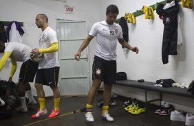 Nos vestiários antes da partida entre Chapecoense/SC x Corinthians, realizada esta noite no estádio Arena Indio Conda, em Chapeco/SC, válida pela 3ª rodada do Campeonato Brasileiro de 2014