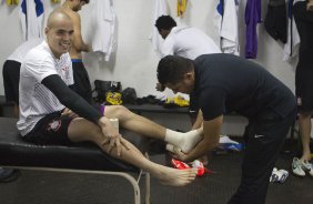 Nos vestiários antes da partida entre Chapecoense/SC x Corinthians, realizada esta noite no estádio Arena Indio Conda, em Chapeco/SC, válida pela 3ª rodada do Campeonato Brasileiro de 2014