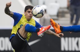 Durante o treino desta manh na Arena Corinthians, zona leste de So Paulo. O prximo jogo da equipe ser amanh, domingo, dia 18/05 contra o Figueirense/SC, vlido pela 5 rodada do Campeonato Brasileiro de 2014