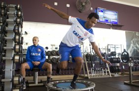 Durante o treino desta manh em uma academia na cidade de Extrema/MG. O time faz uma intertemporada preparando-se para o prximo jogo dia 17/07 contra o Internacional/RS, na Arena Corinthians, vlido pela 10 rodada do Campeonato Brasileiro de 2014