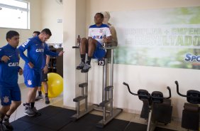 Durante o treino desta manhã em uma academia na cidade de Extrema/MG. O time faz uma intertemporada preparando-se para o próximo jogo dia 17/07 contra o Internacional/RS, na Arena Corinthians, válido pela 10ª rodada do Campeonato Brasileiro de 2014
