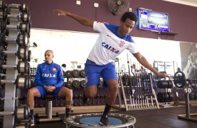 Durante o treino desta manhã em uma academia na cidade de Extrema/MG. O time faz uma intertemporada preparando-se para o próximo jogo dia 17/07 contra o Internacional/RS, na Arena Corinthians, válido pela 10ª rodada do Campeonato Brasileiro de 2014