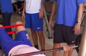 Durante o treino desta manh em uma academia na cidade de Extrema/MG. O time faz uma intertemporada preparando-se para o prximo jogo dia 17/07 contra o Internacional/RS, na Arena Corinthians, vlido pela 10 rodada do Campeonato Brasileiro de 2014