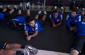 Durante o treino desta manh em um academia na cidade de Extrema/MG. O time faz uma intertemporada preparando-se para o prximo jogo dia 17/07 contra o Internacional/RS, na Arena Corinthians, vlido pela 10 rodada do Campeonato Brasileiro de 2014