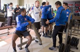 Durante o treino esta manh em uma academia na cidade de Extrema/MG. O time faz uma intertemporada preparando-se para o prximo jogo dia 17/07 contra o Internacional/RS, na Arena Corinthians, vlido pela 10 rodada do Campeonato Brasileiro de 2014